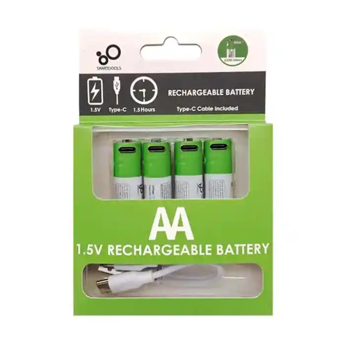 Smartoools 1.5V Type-C Rechargeable Batteries AA (4-Pack) With Type-C Cable